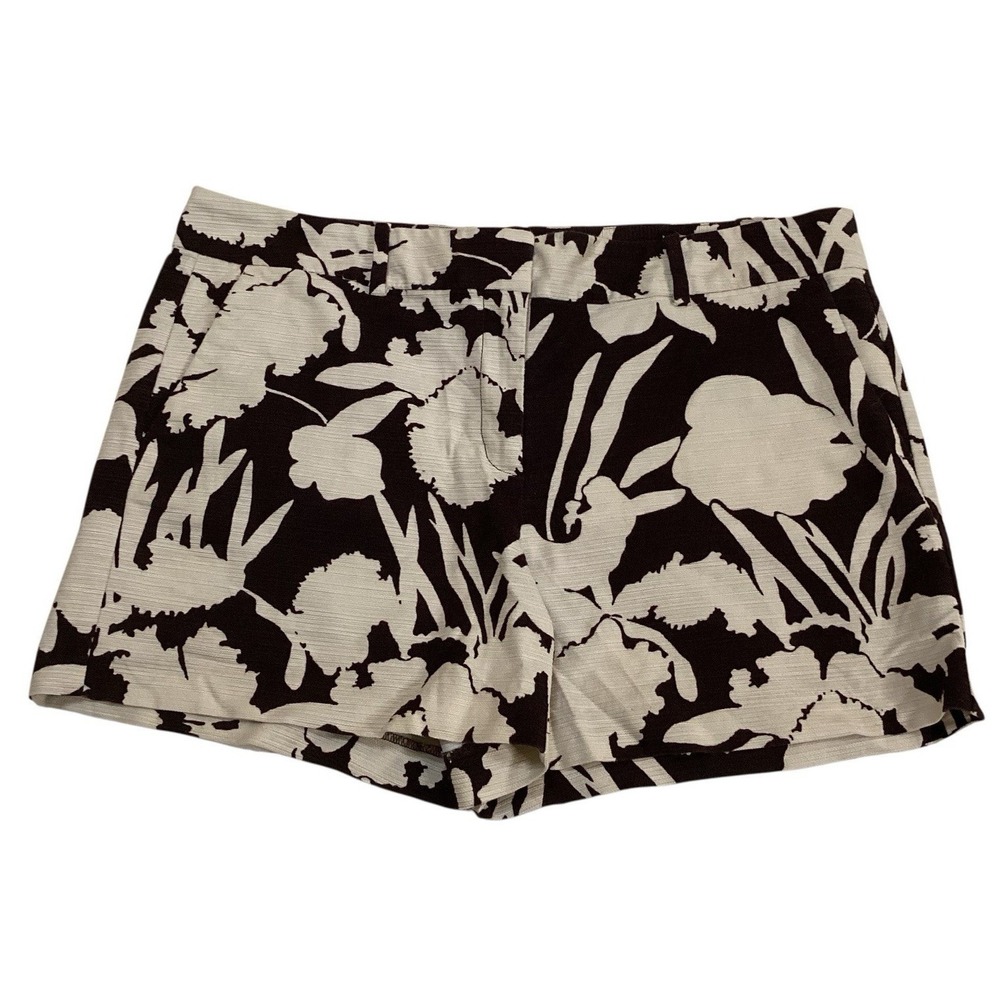 Ann Taylor Factory Brown White Floral Print Shorts Size 14 Textured Summer